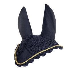 Bonnet anti-mouches HKM en coton Bleu foncé / doré