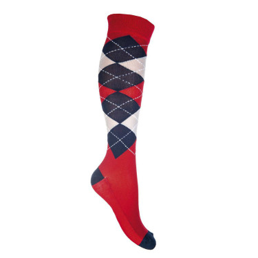 Chaussettes Check Classico HKM Rouge / marine ancien modèle