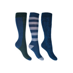 Chaussettes pour enfants Houston HKM lot de 3 Marine / pétrole Bleu