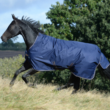 Couverture Bucas Irish Turnout High Neck Light 50g 1200D Marine / doré Bleu
