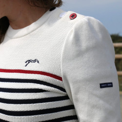 Pull Pénélope x Saint James Maelle Ecru / marine / rouge Motifs