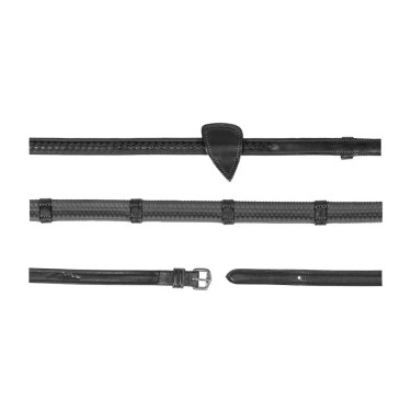 Rubberen teugels 1/2 met 7 stoppers en gevlochten afwerking Dy'on Zwart