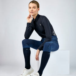 Kingsland KLkayce kniestuk grip damesbroek imitatie jeans Donkerbruin Marineblauw Kingsland KLkayce kniestuk grip damesbroek imitatie jeans Donkerbruin Marineblauw
