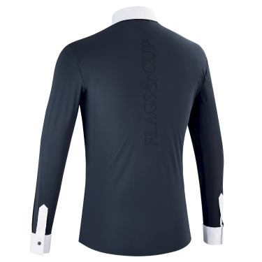 Wedstrijdpolo Flags & Cup heren Wako lange mouwen Marine Marineblauw