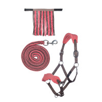 Set halster HKM karabijnhaak & afneembare franje Mokka / melkachtig roze