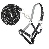 Set de licol mousqueton HKM Crystal rembourré Noir / gris