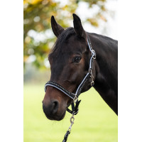 HKM Crystal halsterset met musketon en voering Fuchsia / marineblauw