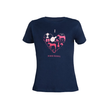 Kinder-T-shirt HKM I love horse riding Donkerblauw