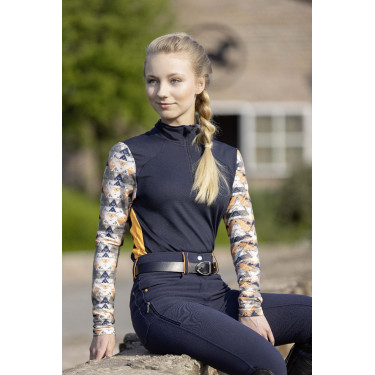 T-shirt technique HKM Lyon Active manches longues Bleu foncé