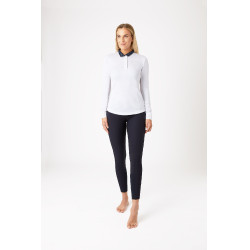 Polo manches longues Blaire Horze femme Blanc / bleu marine