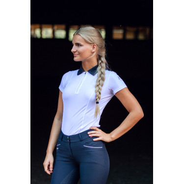 Wedstrijdpolo met korte mouwen Claudine dames B Vertigo Wit / marineblauw