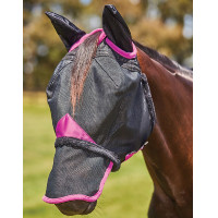 Weatherbeeta ComFiTec Deluxe Durable Mesh vliegenmasker met oren en neus Zwart / paars