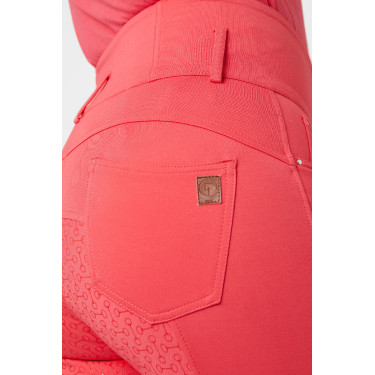 Paardrijbroek met hoge taille Tara siliconen full grip dames Horze Rood red