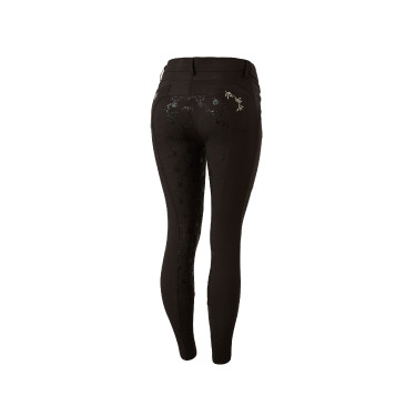 Pantalon d'équitation fond intégral Horze Kaitlin pour femme avec déco florale Marron foncé