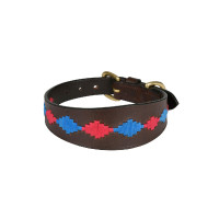 Hondenhalsband Weatherbeeta leer Polo Lurcher Bruin beaufort / roze / blauw Hondenhalsband Weatherbeeta leer Polo Lurcher Bruin beaufort / roze / blauw