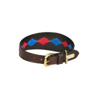 Hondenhalsband Weatherbeeta leer Polo Lurcher Bruin beaufort / roze / blauw Hondenhalsband Weatherbeeta leer Polo Lurcher Bruin beaufort / roze / blauw
