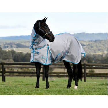 Couverture anti-mouches Combo Weatherbeeta ComFiTec Hexi Shield Argent / bleu marine