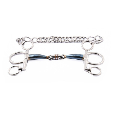 Pelham bit Jump'In kleine takken dubbele breuk blauw staal Pelham bit Jump'In kleine takken dubbele breuk blauw staal