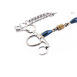 Mors Pelham Jump'In petites branches double brisure blue steel et cuivre