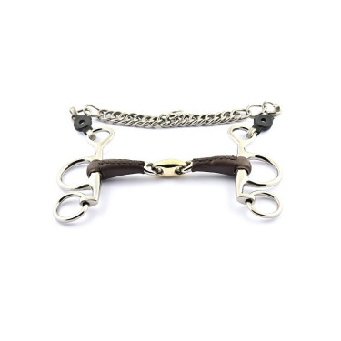 Mors Pelham Jump'In petites branches double brisure recouvert de cuir Mors Pelham Jump'In petites branches double brisure recouvert de cuir