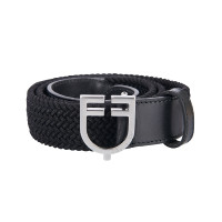 Ceinture élastique en cuir avec boucle logo Equestro Argent / noir