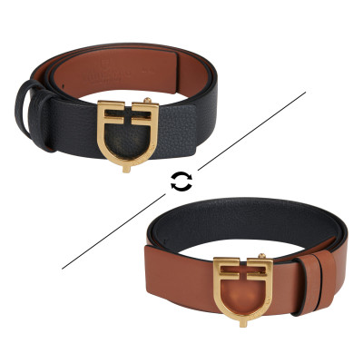 Ceinture en cuir lisse réversible avec boucle logo Equestro Or / rose-blanc