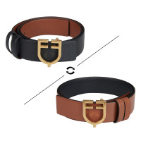 Omkeerbare gladde leren riem met Equestro-logogesp Or / rose-blanc