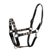 Lederen halster met geometrisch patroon Polo Equestro Zwart