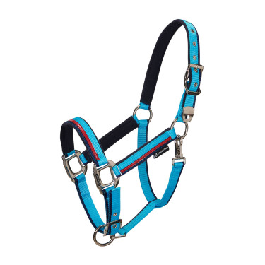 Nylon halster met lijn Red Trim Equestro Turkoois / rood / marineblauw