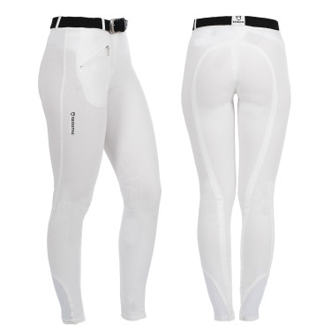Pantalon femme Selene avec grip genou en coton stretch Equestro Blanc
