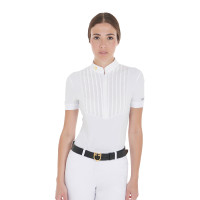 Polo ajusté en coton plissé manches courtes femme Equestro Blanc Polo ajusté en coton plissé manches courtes femme Equestro Blanc