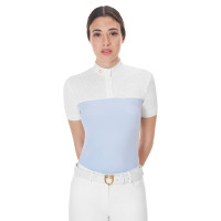 Getailleerd poloshirt van technische stof en mesh met korte mouwen voor dames Equestro Lichtblauw Getailleerd poloshirt van technische stof en mesh met korte mouwen voor dames Equestro Lichtblauw