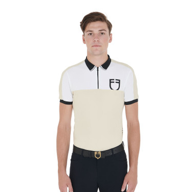 Polo d'entraînement bicolore ajusté manches courtes avec fermeture éclair homme Equestro Polo d'entraînement bicolore ajusté manches courtes avec fermeture éclair homme Equestro