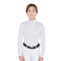 Wedstrijdshirt meisje UV-werend getailleerd lange mouwen met ritssluiting Anahid Equestro Wit