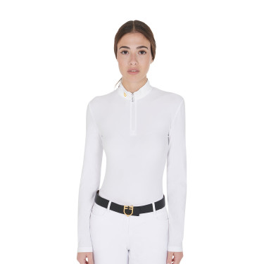 Polo manches longues en tissu polaire technique femme Warm+ Equestro Blanc