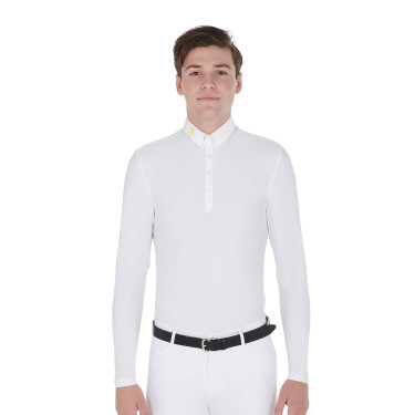 Polo manches longues en tissu polaire technique homme Warm+ Equestro Blanc