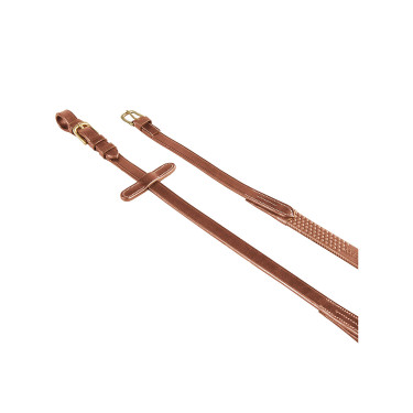 Rênes en cuir italien et caoutchouc 1.9 cm Kris avec boucles en laiton Equestro Cognac Marron