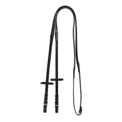Rênes en cuir et caoutchouc Kris avec boucles en or rose Equestro Noir Rênes en cuir et caoutchouc Kris avec boucles en or rose Equestro Noir