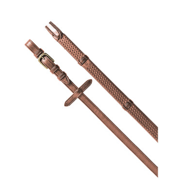 Rênes en caoutchouc 5/8" avec traversins en cuir et boucles en laiton Equestro Rênes en caoutchouc 5/8" avec traversins en cuir et boucles en laiton Equestro