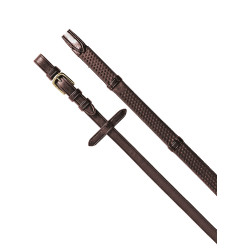 Rênes en caoutchouc 5/8" avec traversins en cuir et boucles en laiton Equestro Marron foncé Rênes en caoutchouc 5/8" avec traversins en cuir et boucles en laiton Equestro Marron foncé