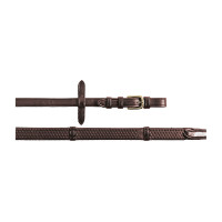 Rênes en caoutchouc 5/8" avec traversins en cuir et boucles en laiton Equestro Marron foncé Rênes en caoutchouc 5/8" avec traversins en cuir et boucles en laiton Equestro Marron foncé
