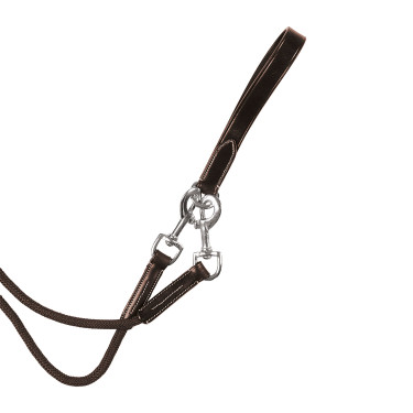 Rênes de retour en cuir et corde tubulaire Equestro Marron foncé