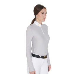 Damespolo met lange mouwen van technische fleece Warm+ Equestro Grijs