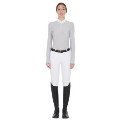 Polo manches longues en tissu polaire technique femme Warm+ Equestro Gris