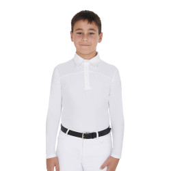 Polo de concours garçon manches longues avec boutons Equestro Blanc / blanc Polo de concours garçon manches longues avec boutons Equestro Blanc / blanc