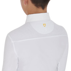 Polo de concours garçon manches longues avec boutons Equestro Blanc / blanc Polo de concours garçon manches longues avec boutons Equestro Blanc / blanc