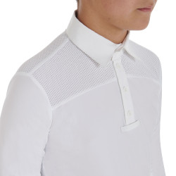 Polo de concours garçon manches longues avec boutons Equestro Blanc / blanc Polo de concours garçon manches longues avec boutons Equestro Blanc / blanc