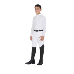 Polo de concours garçon manches longues avec boutons Equestro Blanc / blanc Polo de concours garçon manches longues avec boutons Equestro Blanc / blanc