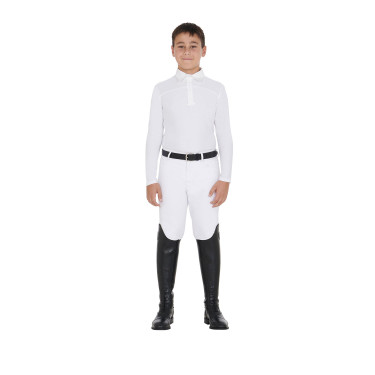 Wedstrijdpolo jongen met lange mouwen en knopen Equestro Wit / wit