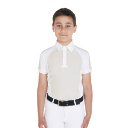 Polo de concours garçon cintré manches courtes 4 boutons Equestro Grège Beige